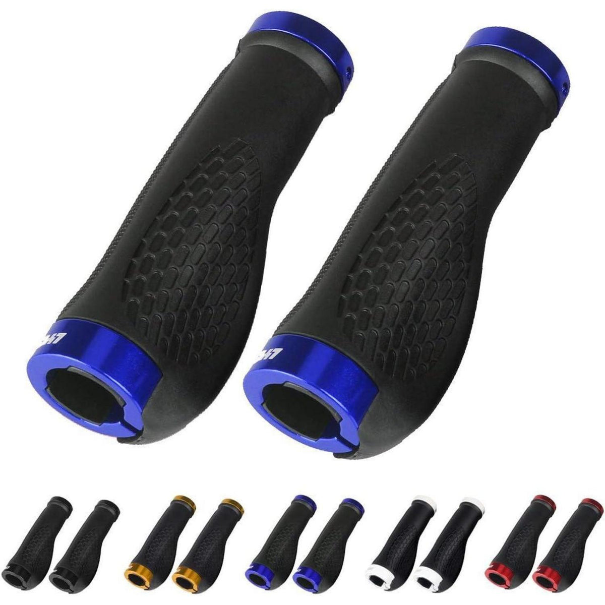 Ergonomische Fahrradgriffe mit Aluminiumkappen – Blau