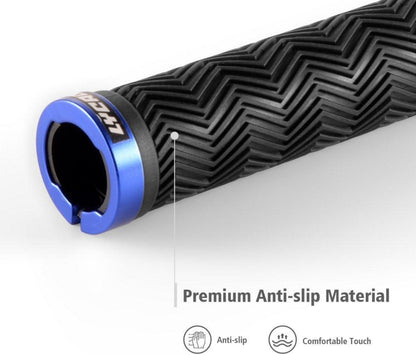 Ergonomische Fahrradgriffe mit Aluminium-Endkappen, blau