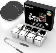Edelstahl Whisky Steine Set 8 Stück Silber inkl. Box & Zange
