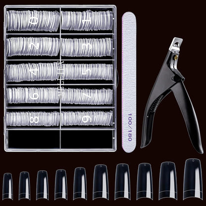 500er Set Falsche Nägel Transparent mit Nagelknipser & Feile