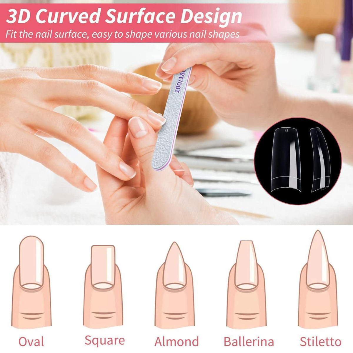 500er Set Falsche Nägel Transparent mit Nagelknipser & Feile