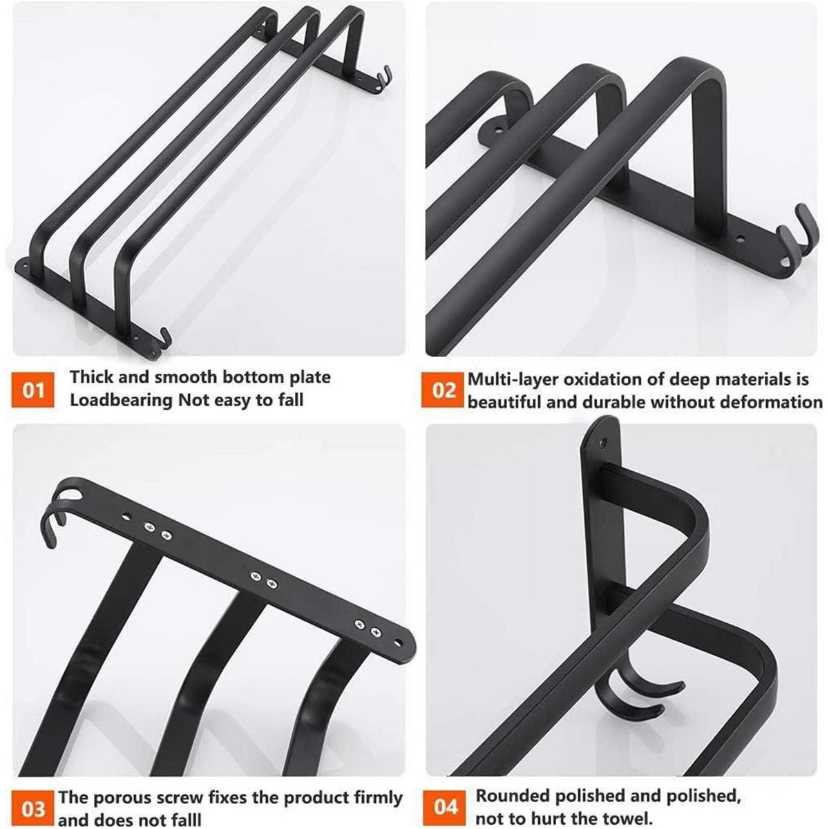 Aluminium Handtuchhalter 3-Stöckig Schwarz 80cm Wandmontage