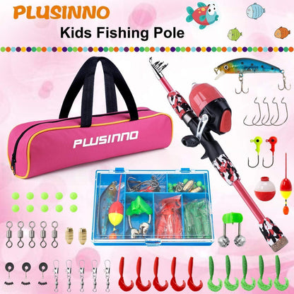 Kinder Angelrute Set mit Angelrolle Teleskopisch 1.5M Rosa