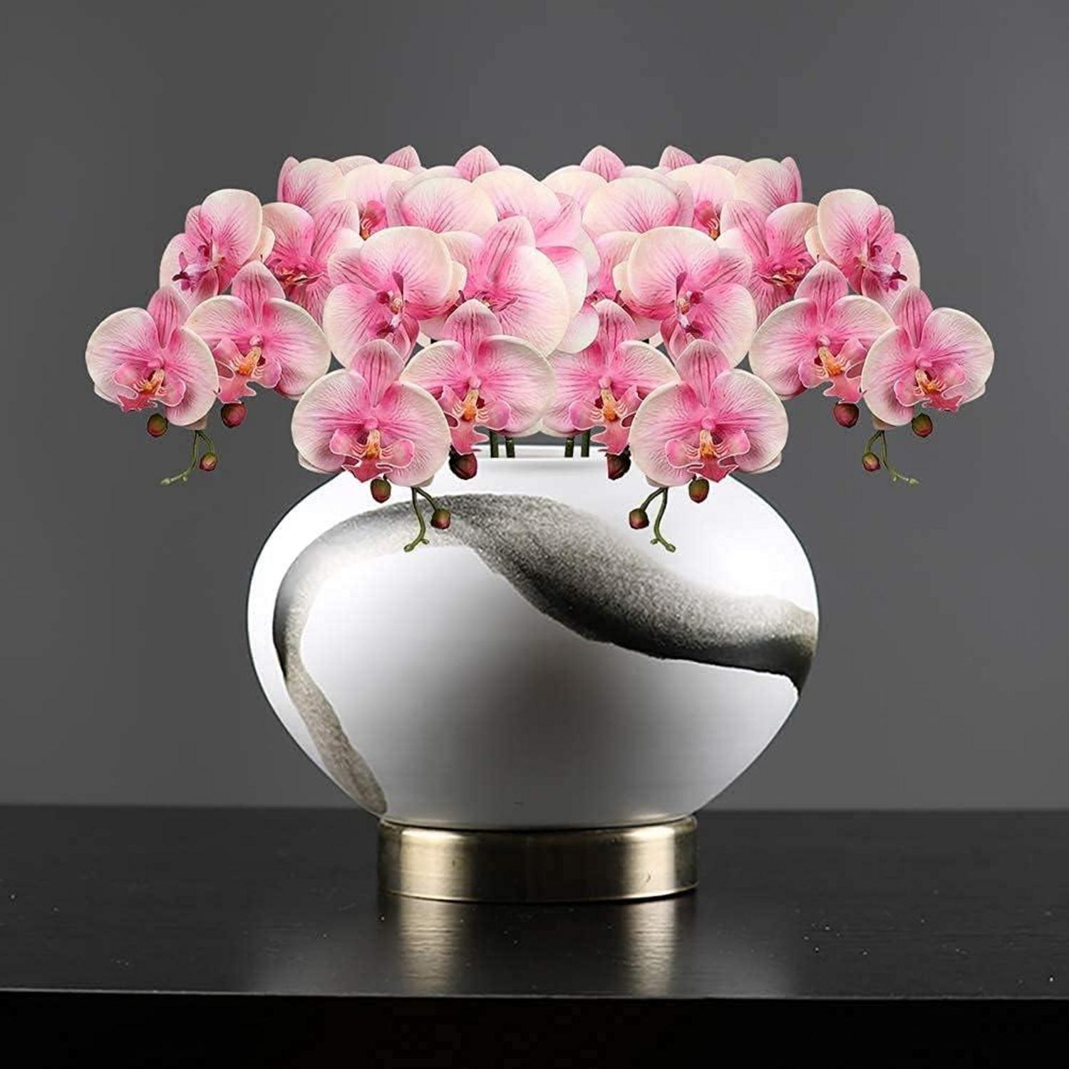 4er Set Weiße Kunstblume Phalenopsis Deko Orchideenzweig - Real-Touch mit 9 Blüten