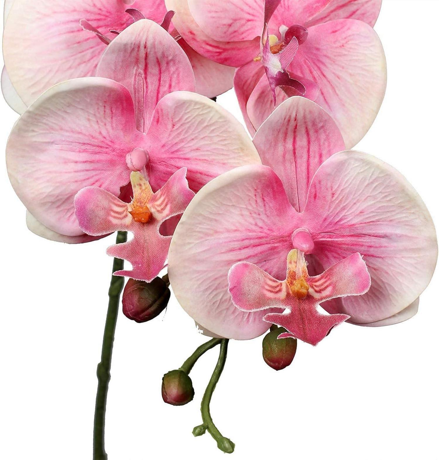 4er Set Weiße Kunstblume Phalaenopsis Orchideenzweig Real-Touch Echt 9