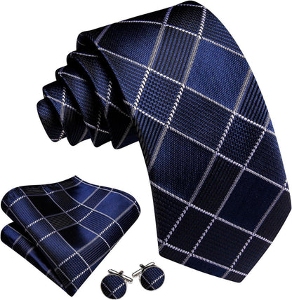 Herren Seiden Streifen Krawatten Set Blau