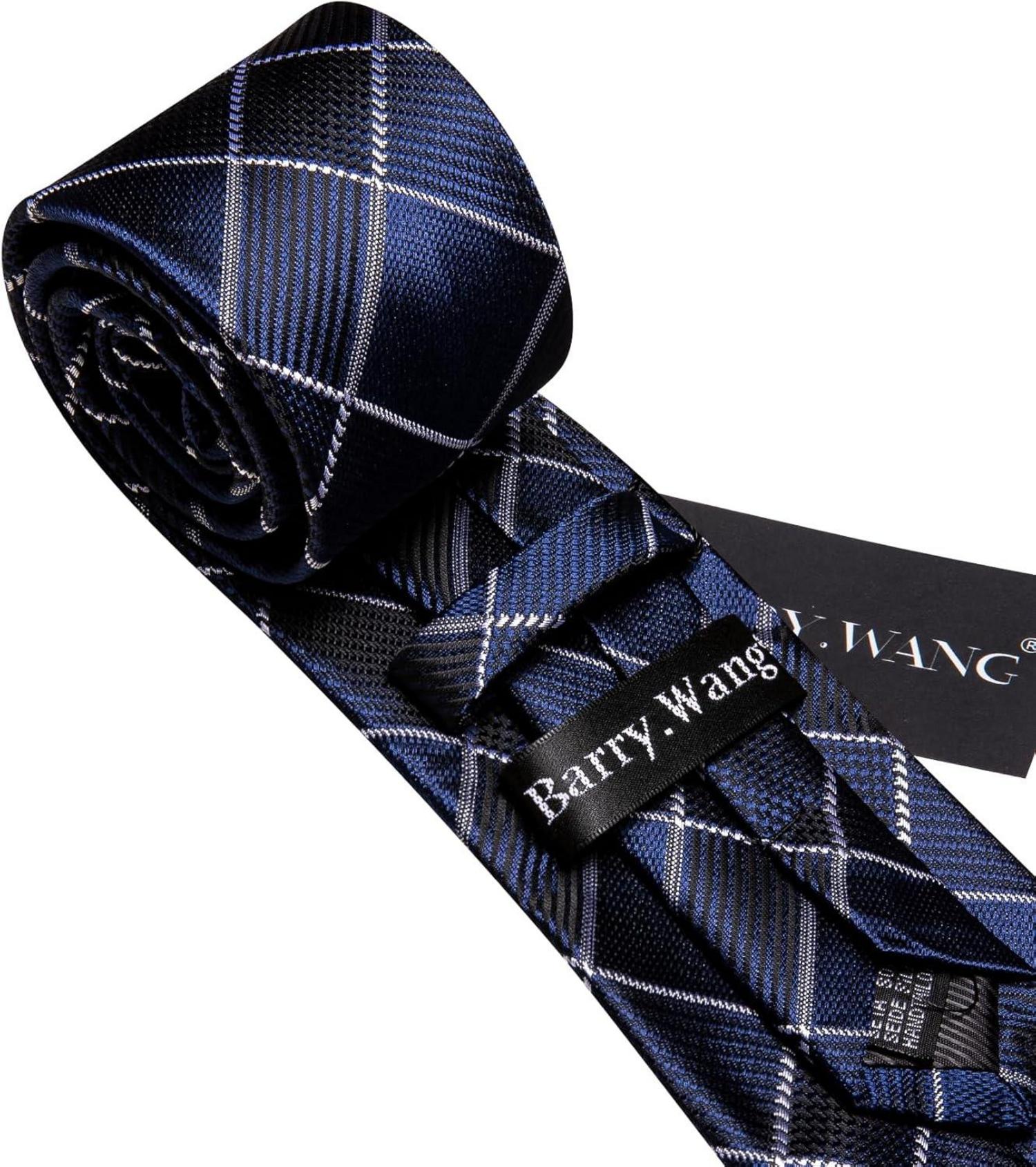 Herren Seiden-Geschäftskrawatten Taschentuch Set Streifen Plaid Blau