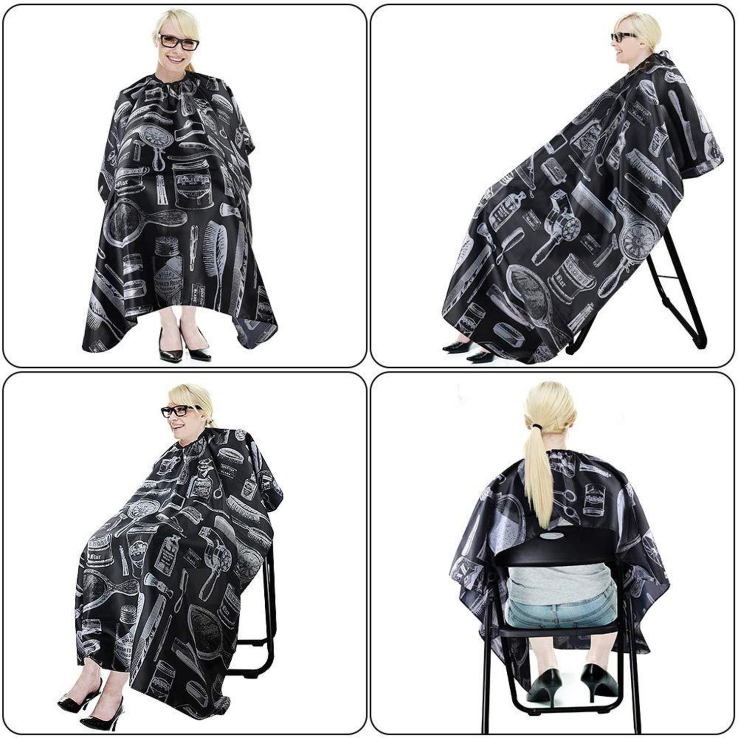 Haarschneideumhang Friseurumhang Cape Klettverschluss Schwarz 120x140cm