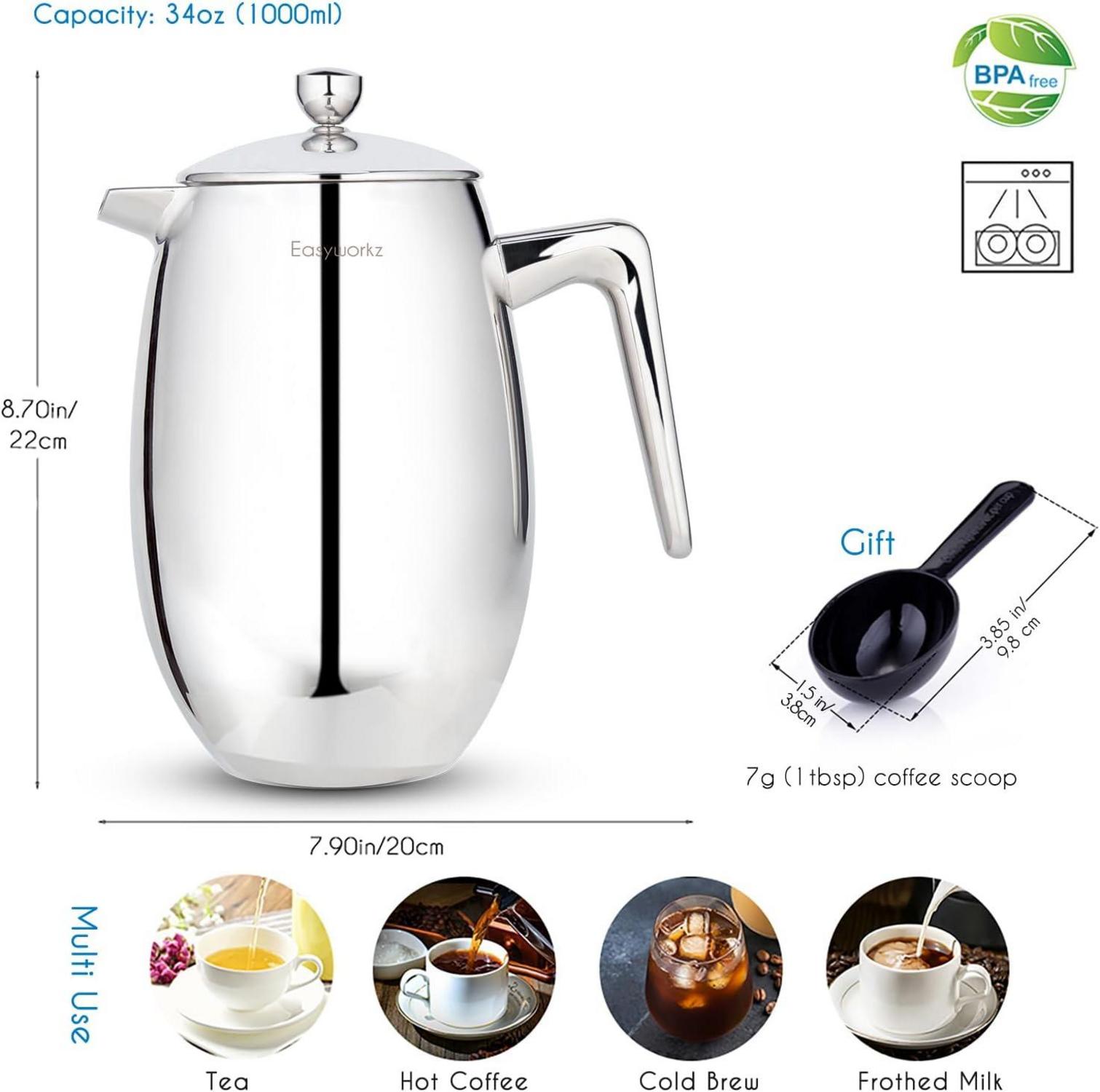 Easyworkz Nando French Press 1000ml Thermo-Kaffeekanne 304