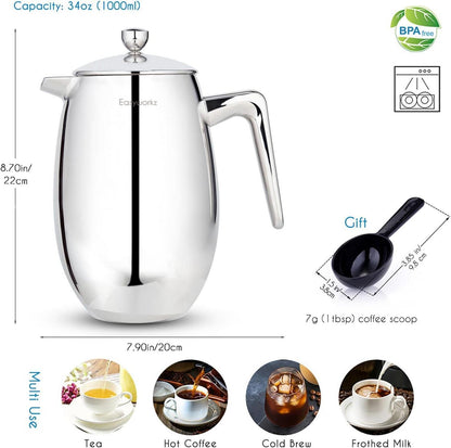 Easyworkz Nando French Press 1000ml Thermo-Kaffeekanne 304