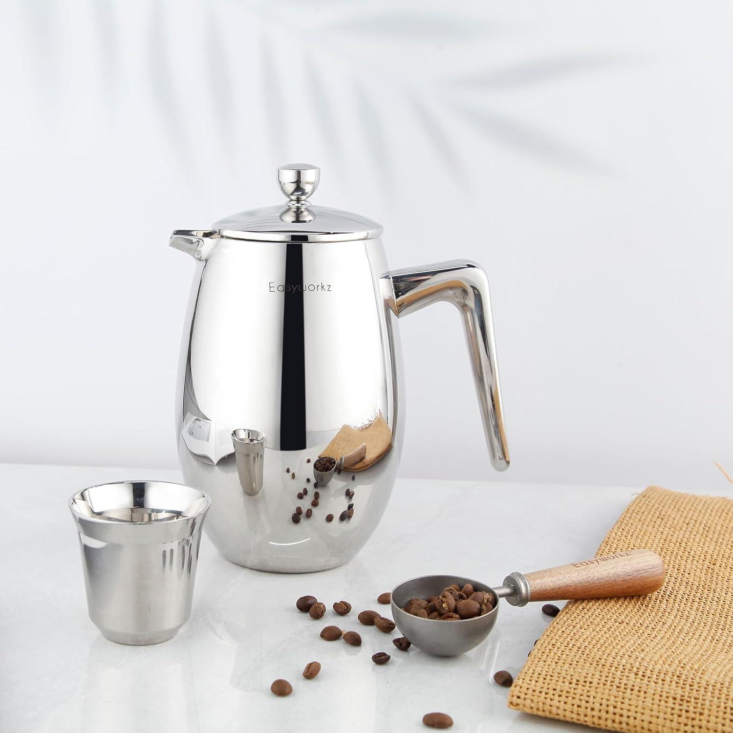 French Press Kaffeekanne 1000ml doppelwandig isoliert Edelstahl