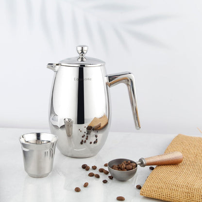 French Press Kaffeekanne 1000ml doppelwandig isoliert Edelstahl