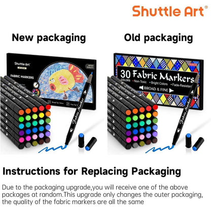 Shuttle Art Textilstifte, 30 Farben Textilmarker