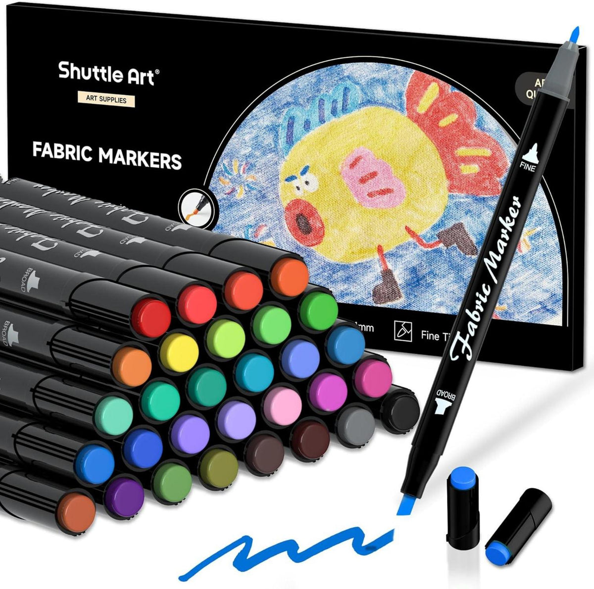 30 Farben Textilmarker Set mit Doppelspitzen für Stoffmalerei