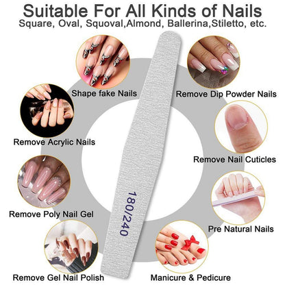 12er Nagelfeilen Set 180/240: Waschbare Doppelseitige Nägelfeilen