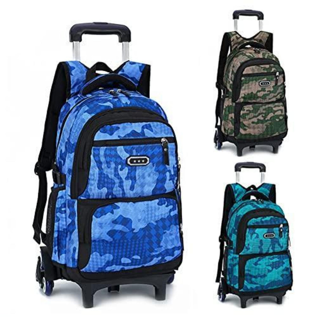 Trolley Rucksack 6 Räder – Schultrolley für Jungen & Teenager Armeegrün