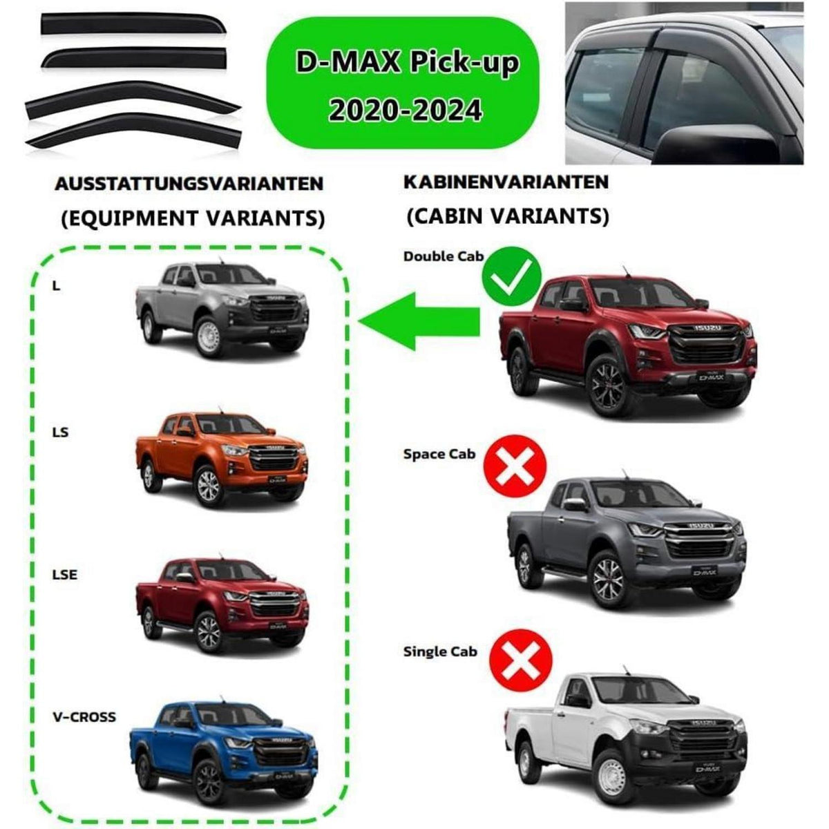 Windabweiser Rauchgrau für Isuzu D-Max 2020-2024 Double Cab