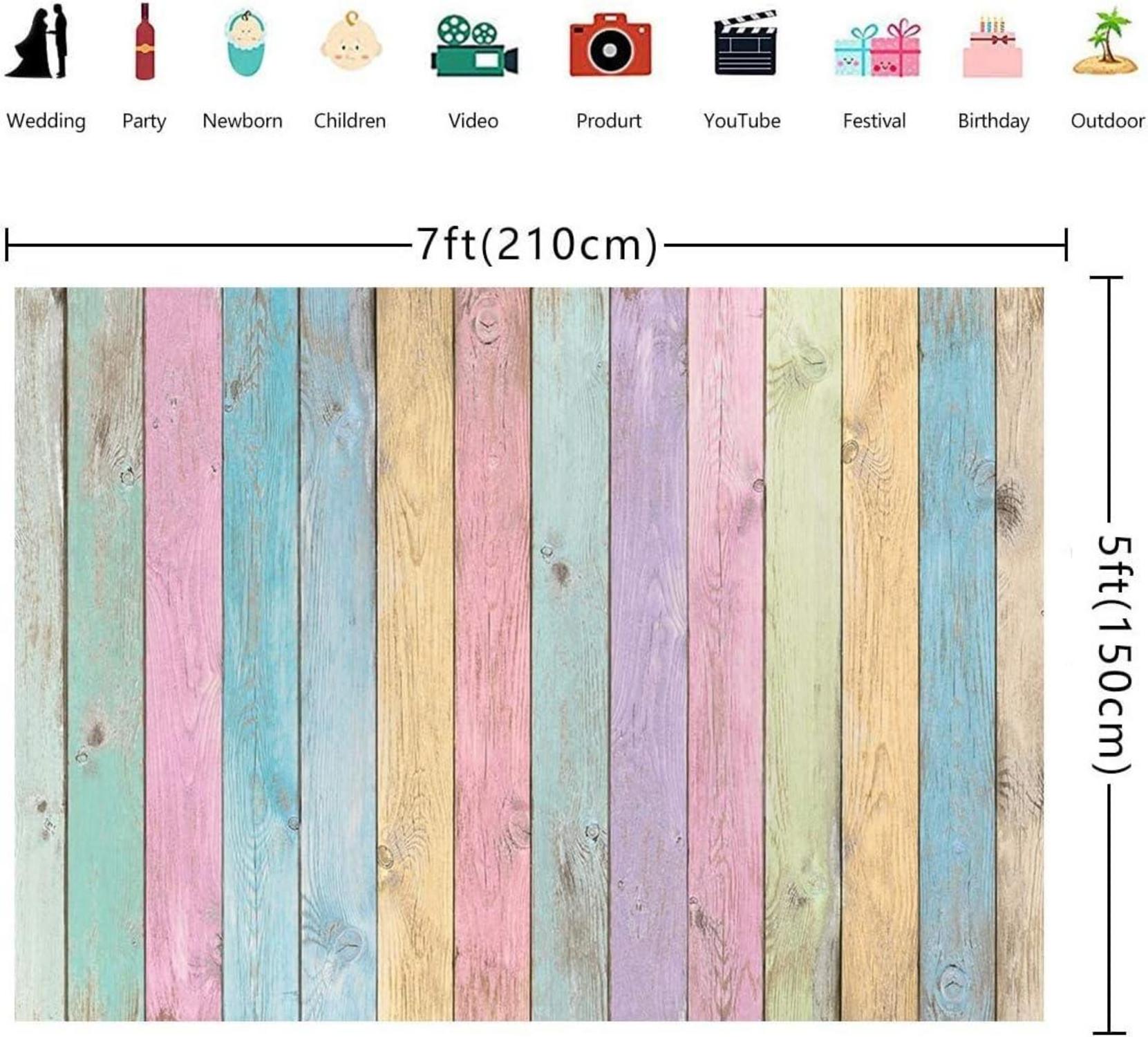 Buntes Holz Hintergrund Vinyl Fotografie Kindergeburtstag 210x150cm