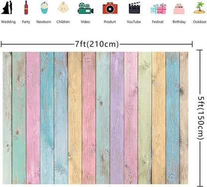 Buntes Holz Hintergrund Vinyl Fotografie Kindergeburtstag 210x150cm