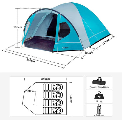 PORTAL Zelt 4 Personen wasserdicht 4000mm mit Vorzelt Blau