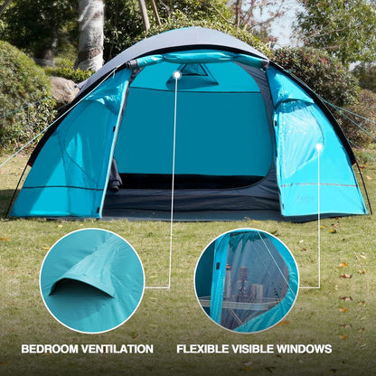 Zelt 4 Personen Camping Kuppelzelt mit Vorzelt wasserdicht 4000mm Blue