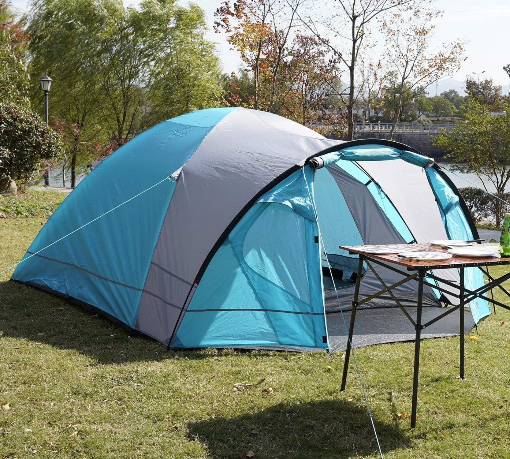 Portal Kuppelzelt 4 Personen wasserdicht mit Vorzelt Blau