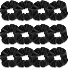 12er Set Schwarze Samt Scrunchies Haargummis - Elastische Haarbänder