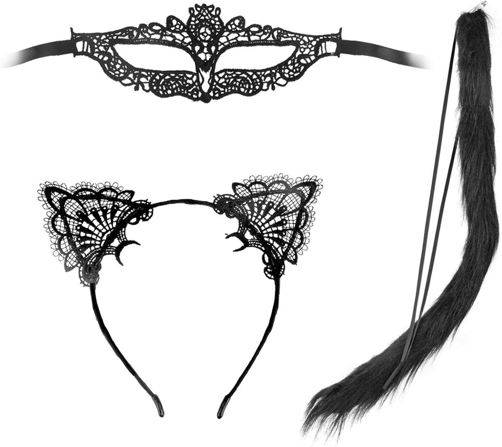 Katzenohren Haarreif Katzenkostüm Set Damen Halloween