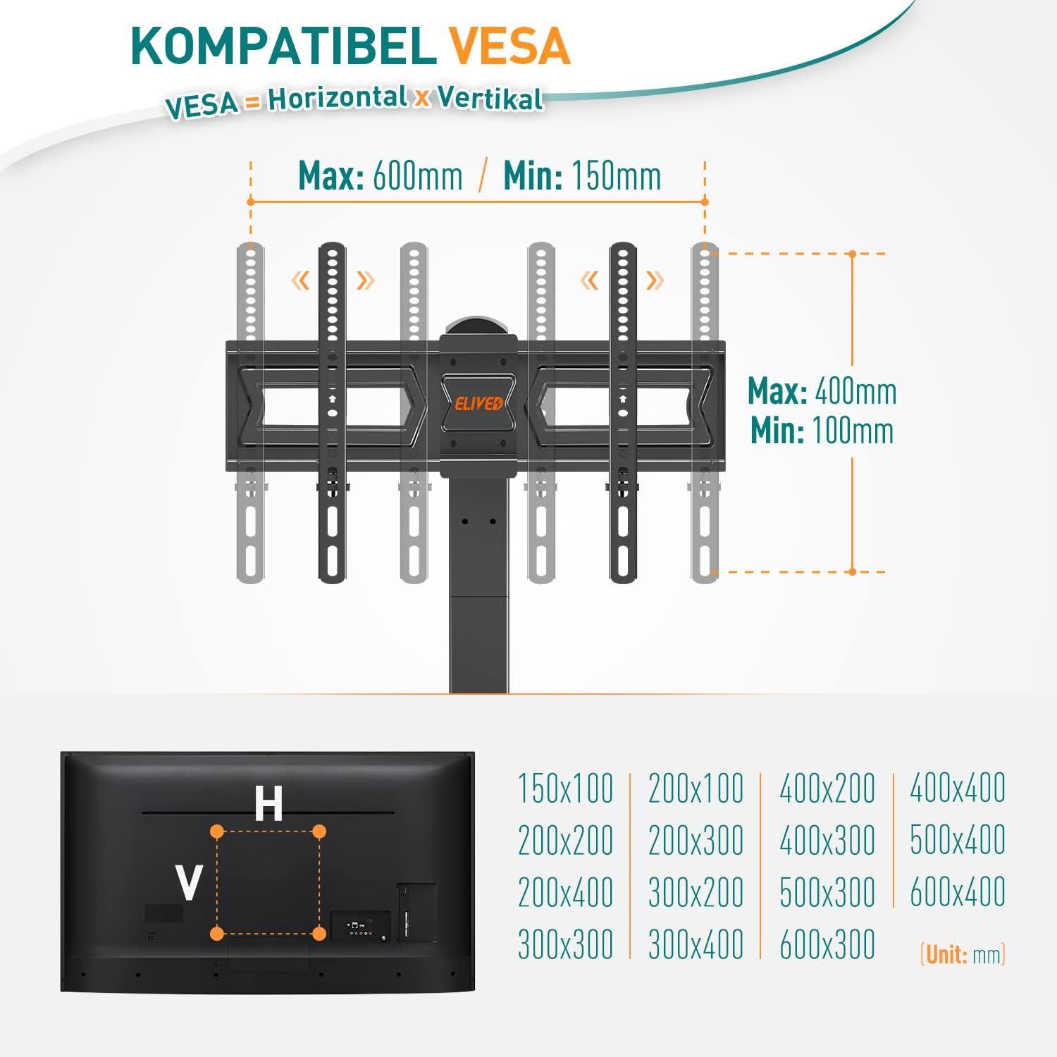TV Ständer Schwenkbar 37-70 Zoll VESA 600x400mm OLED LCD LED Plasma Flach Curved-VESA 600x400mm höhenverstellbar ELIVED EV017