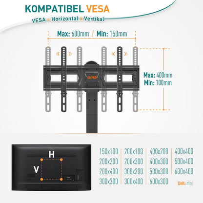 TV Ständer Schwenkbar 37-70 Zoll VESA 600x400mm OLED LCD LED Plasma Flach Curved-VESA 600x400mm höhenverstellbar ELIVED EV017