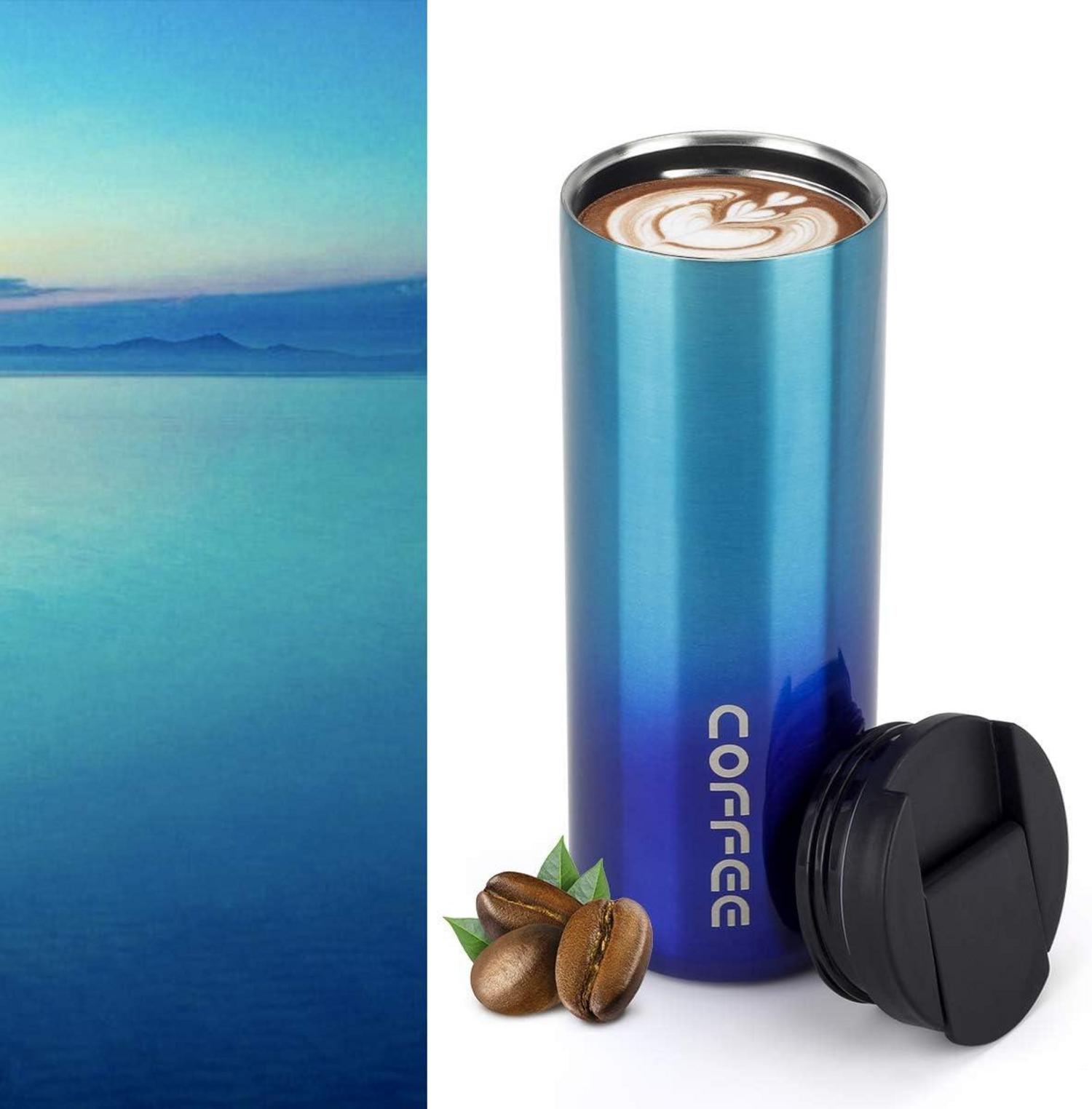 Thermobecher 500ml Edelstahl Isolierbecher Kaffee-to-go Blau