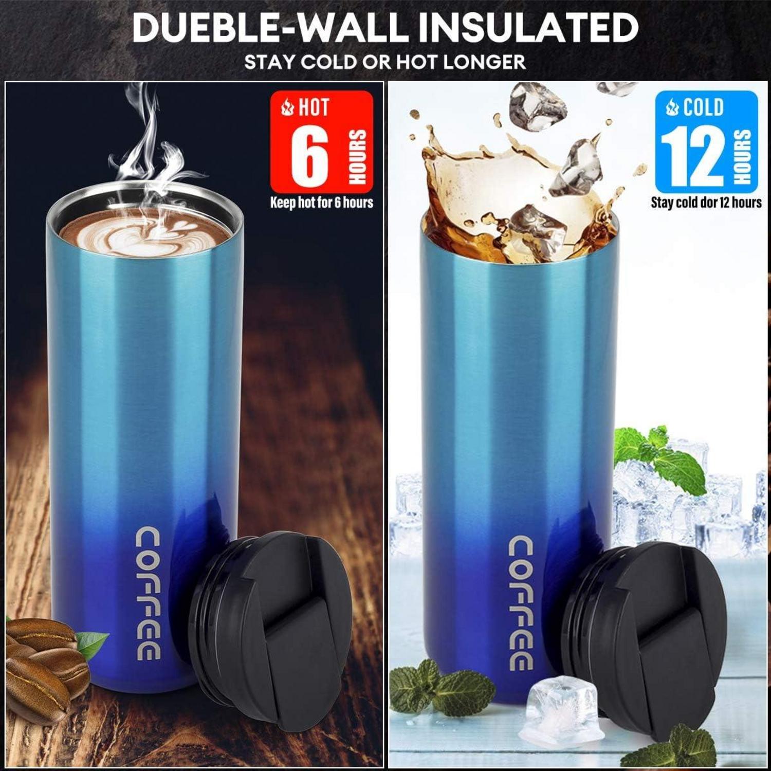 Thermobecher 500ml Isolierbecher Edelstahl Kaffee-to-go Becher Blau