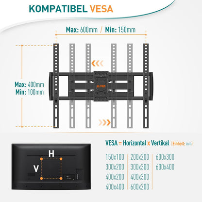 Schwenkbare Neigbare TV Wandhalterung 37-70 Zoll LED OLED Plasma TVs bis 45kg VESA 600x400mm