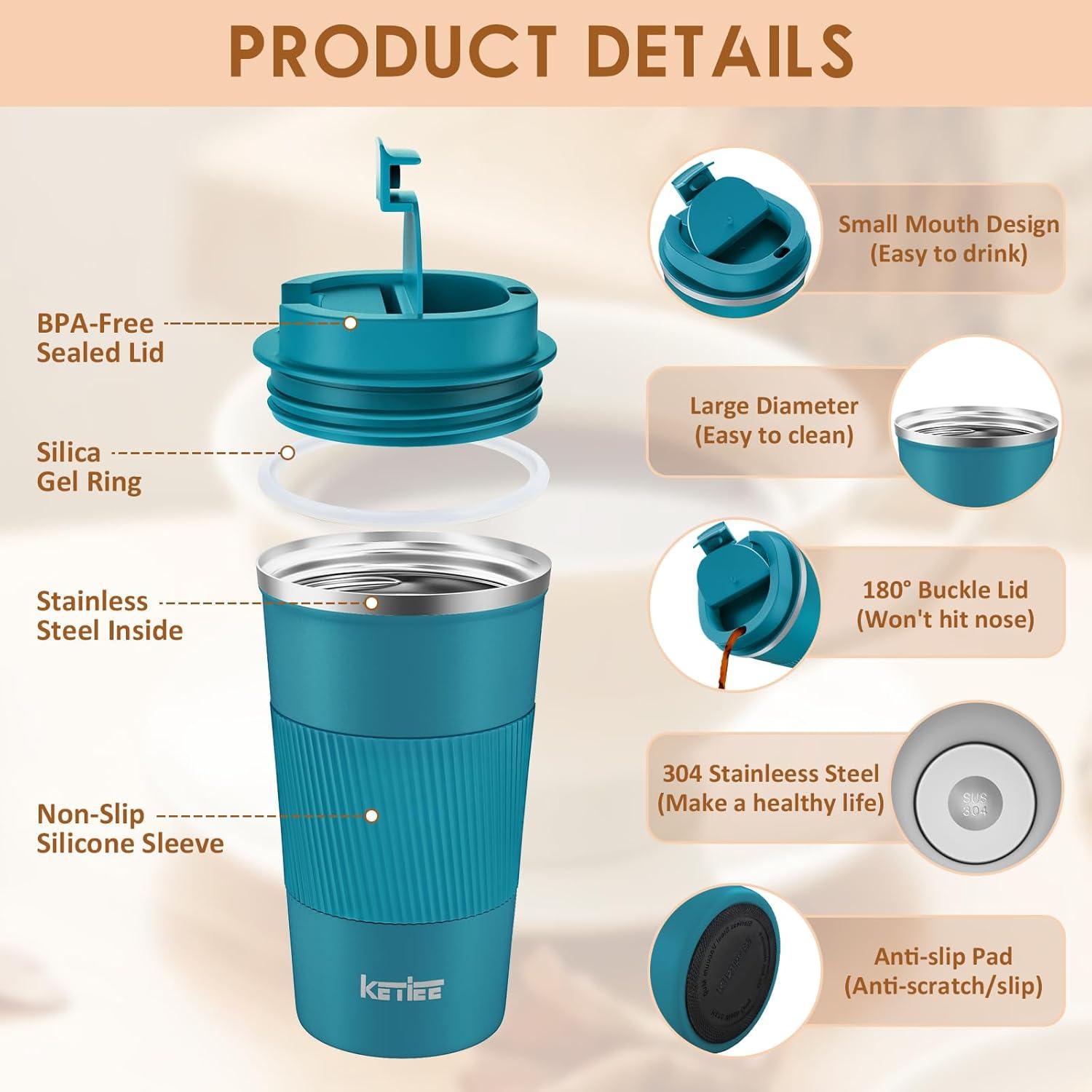 KETIEE Kaffeebecher to go 510ml Thermobecher blau 1er Pack