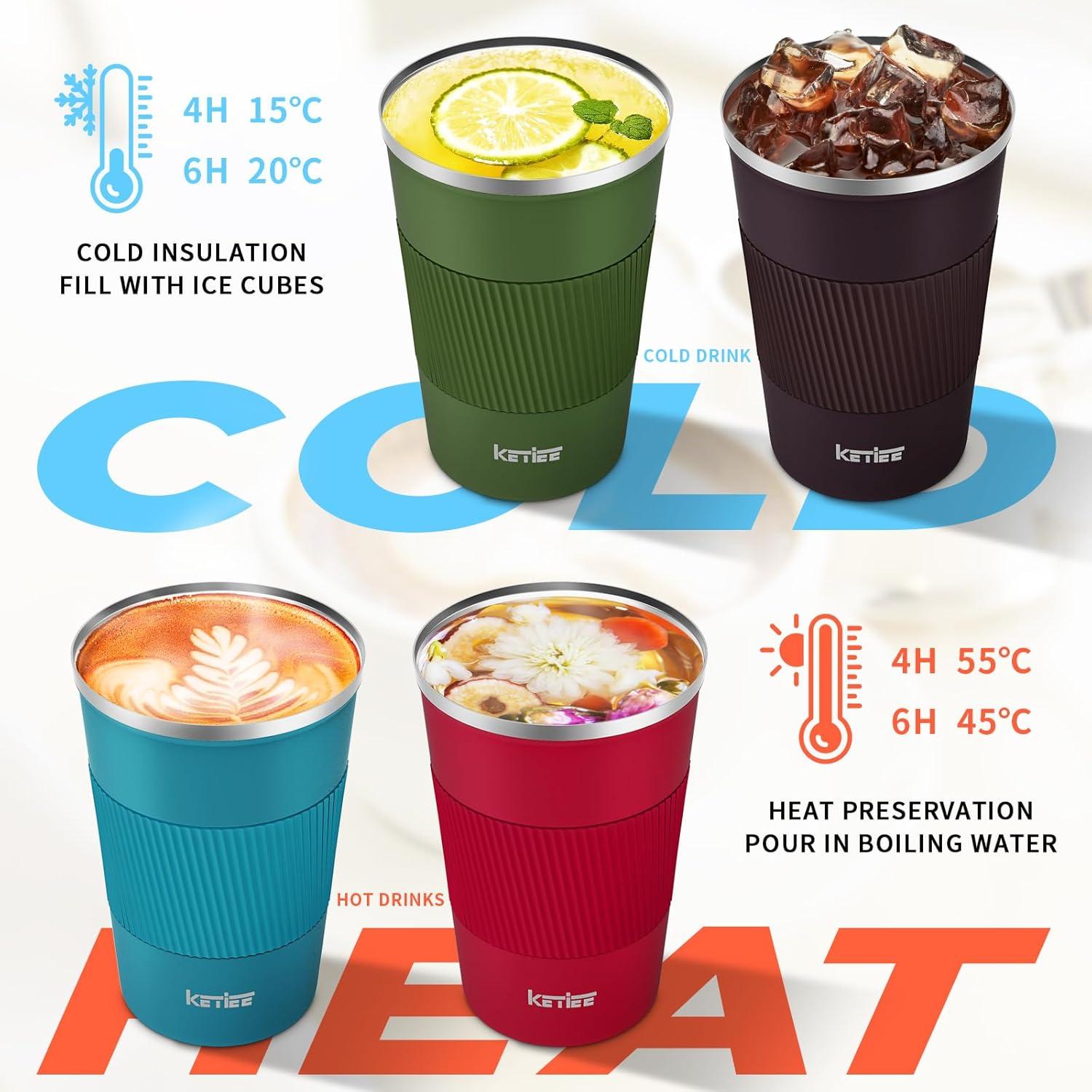KETIEE Kaffeebecher to go 380ml Thermobecher Kaffee-to-go Rot