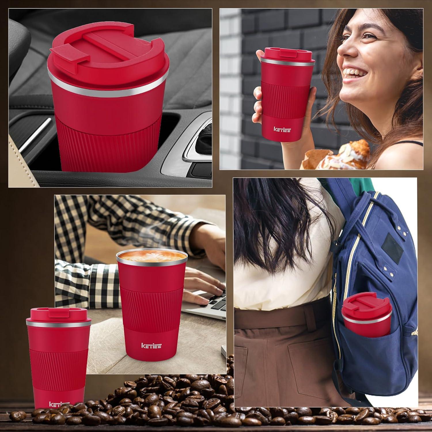 Thermobecher Kaffeetasse to go 380ml doppelwandig auslaufsicher Rot