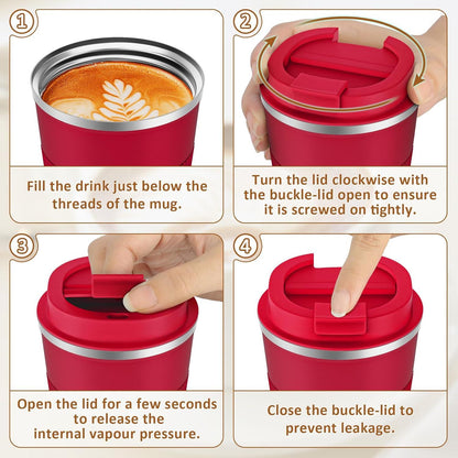 Kaffeebecher to go 380ml Thermobecher doppelwandig Travel Mug Rot