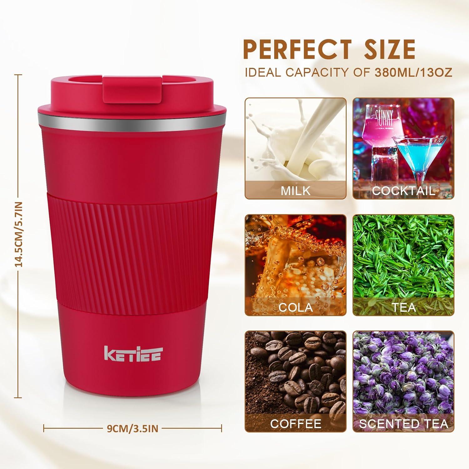 Thermobecher Kaffeetasse to go 380ml doppelwandig auslaufsicher Rot