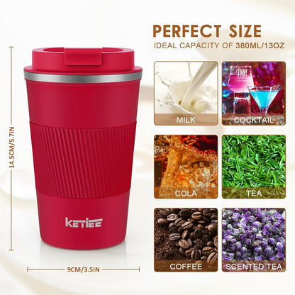 Thermobecher Kaffeetasse to go 380ml doppelwandig auslaufsicher Rot