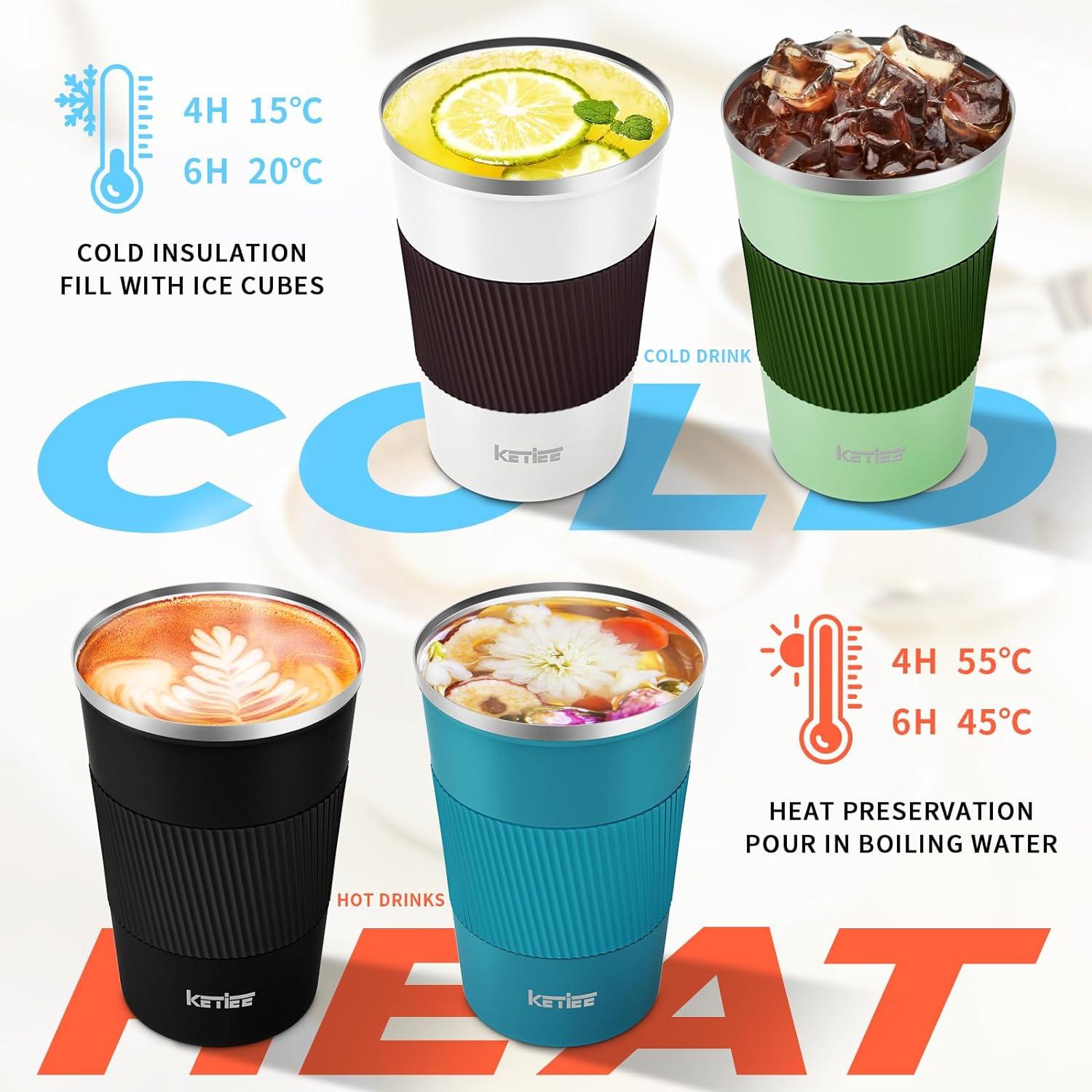 Thermobecher Kaffeebecher to Go 380ml Edelstahl Isolierbecher Schwarz