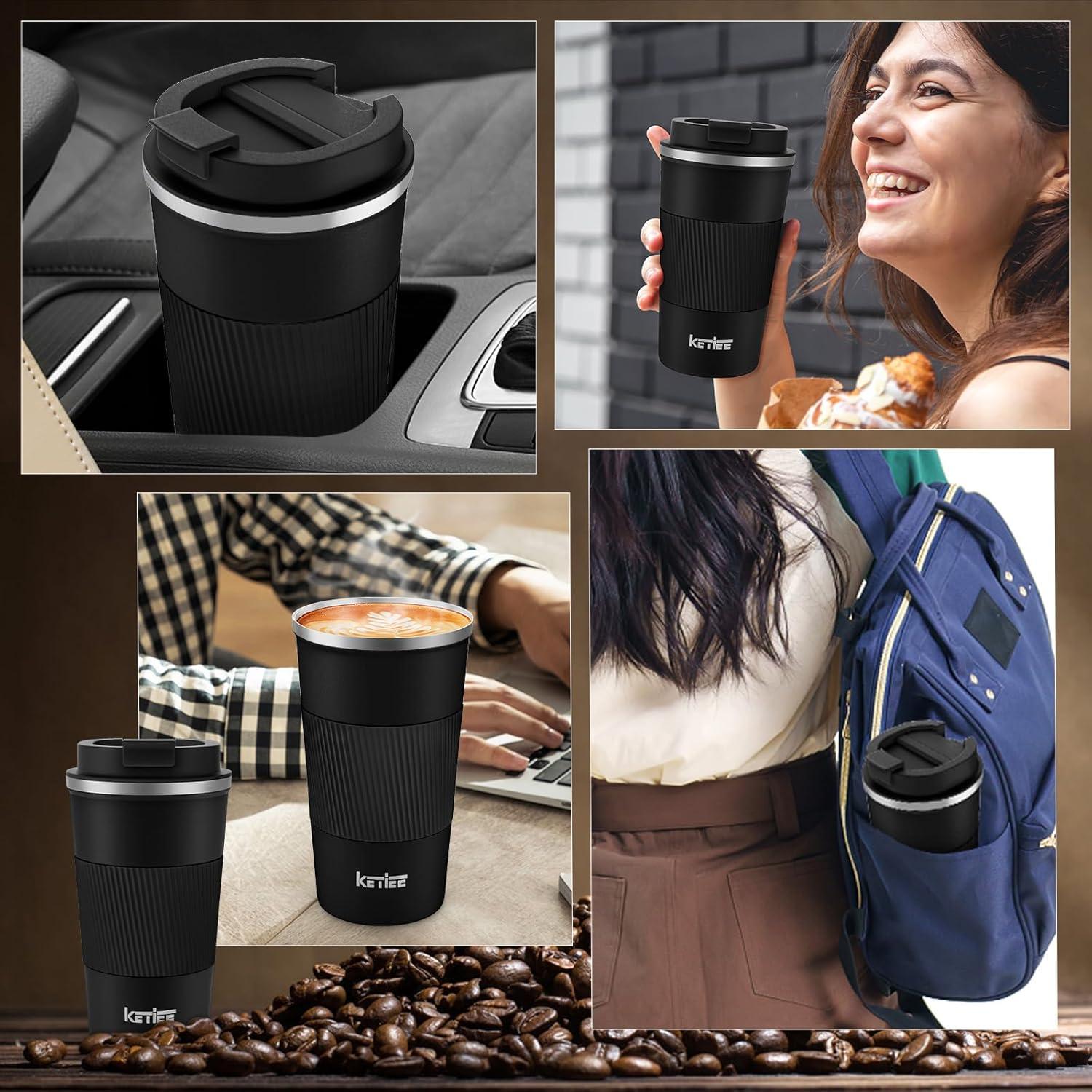 KETIEE Kaffeebecher to go 510ml Thermo Travel Mug Isolierbecher Schwarz