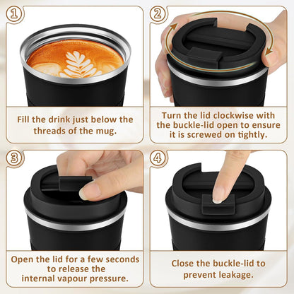 Kaffeebecher to go 510ml Thermobecher Doppelwandig Schwarz