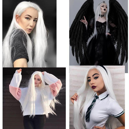 Weiße Lange Damen Perücke Synthetisch Glatt Cosplay Perücke