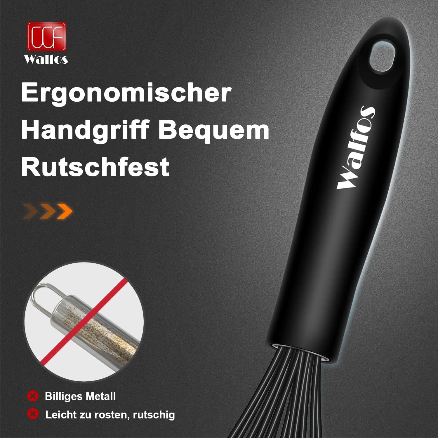 Walfos 26.6cm Silikon Schneebesen Schwarz Rührbesen Küchen Ballonschneebesen