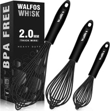 3er Set Silikon Schneebesen Schwarz 21cm 23cm 28cm Edelstahl