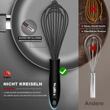 Walfos® Schneebesen Set 3 Stück Silikon Edelstahl Schwarz