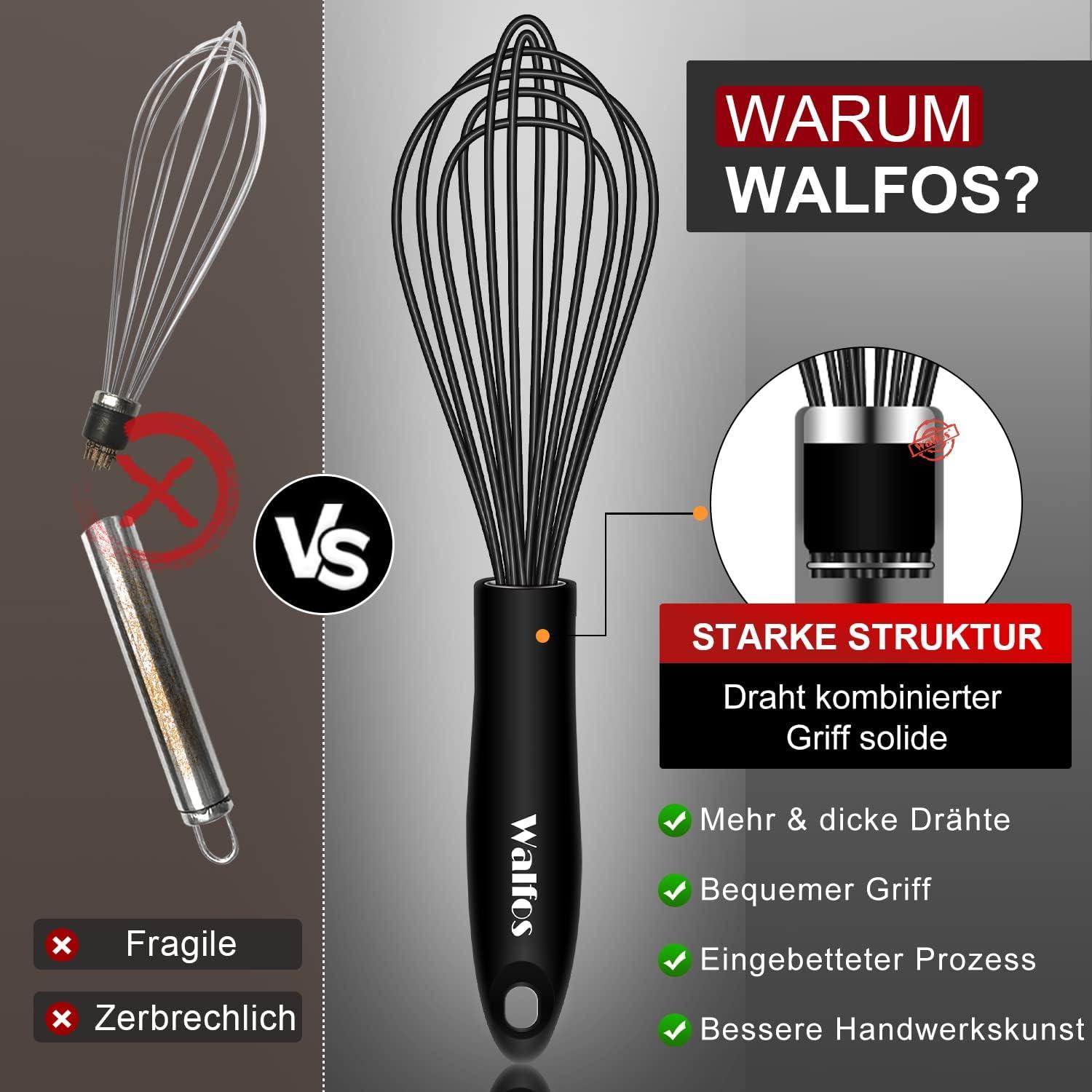 3er Set Silikon Schneebesen Schwarz 21cm 23cm 28cm Edelstahl