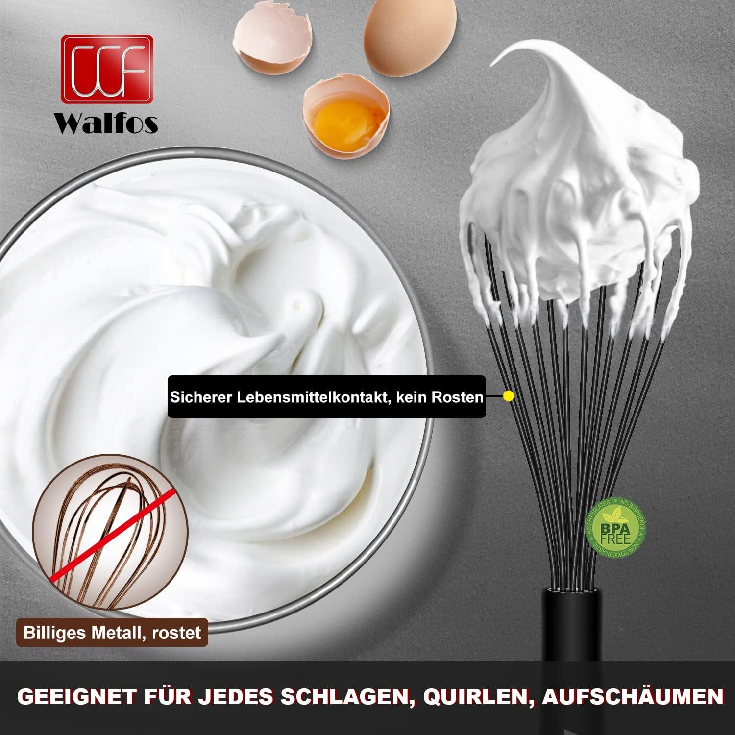 Walfos® Schneebesen Set, Silikon Edelstahl Rührbesen 3 Stück 21cm 23cm 28cm, Schwarz