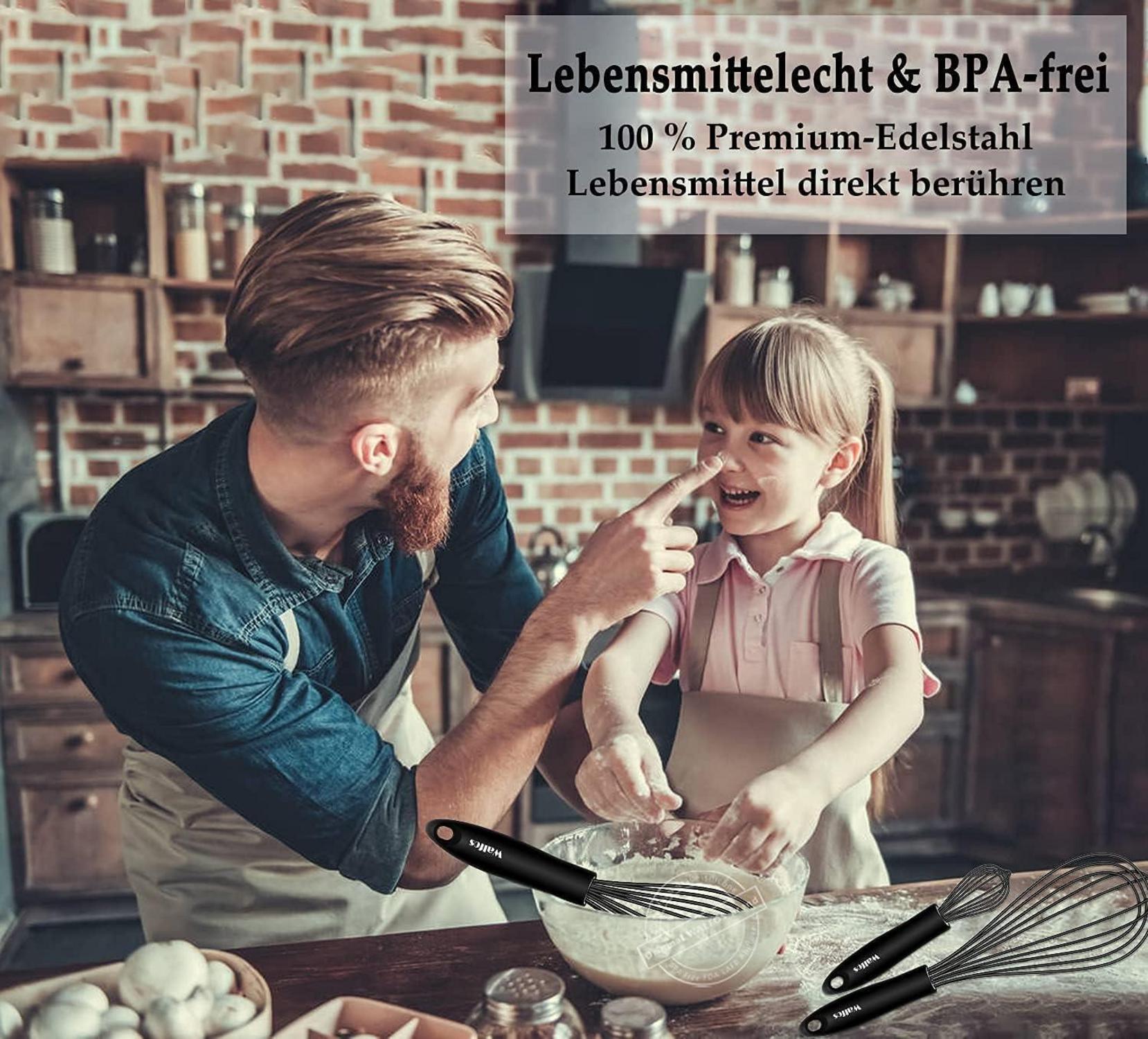 Schneebesen Set Silikon Edelstahl 3 Stück Schwarz 21cm 23cm 28cm