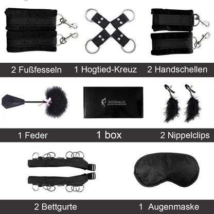Bondage Set mit Handschellen, Fußfesseln, Augenbinde